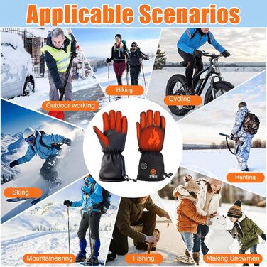Обогревні рукавиці 3T6B для чоловіків та жінок, 3-рівневий обігрів, акумулятори 2x5V 6000mAh, Type-C зарядка, водонепроникні, сенсорний екран, для катання на лижах, походів, велосипеда, мотоцикла