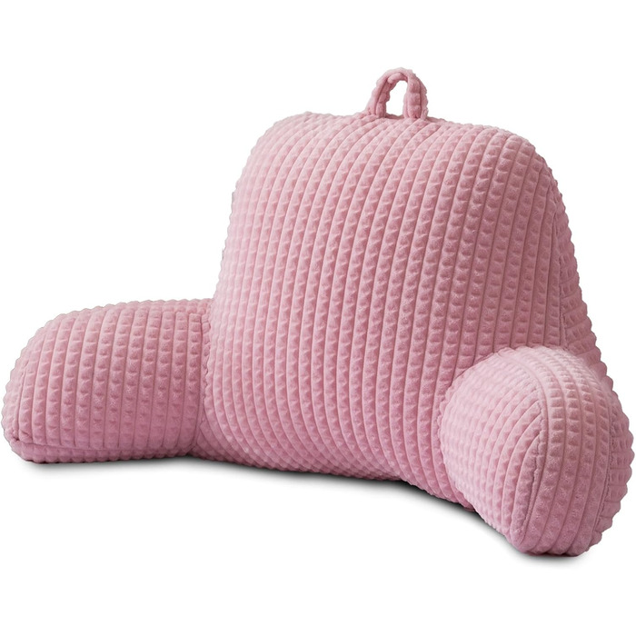 Лежанка-подушка Lesekissen A Nice Night, велика, для дорослих та дітей, з підлокітниками, підтримка спини для сну та відпочинку в ліжку/на дивані, вафельна текстура, стереоскопічний дизайн (Рожева, велика)