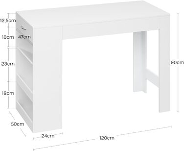 Столик-бар WOLTU з шухлядою та полицями для вина, 90x50x120 см, білий