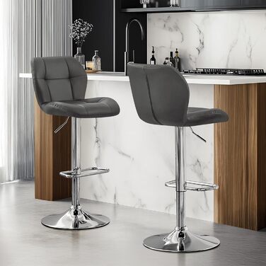 Барні стільці Yaheetech, комплект 2 шт, регульована висота, 360° обертання, з підніжкою, для кухні, чорний/сірий