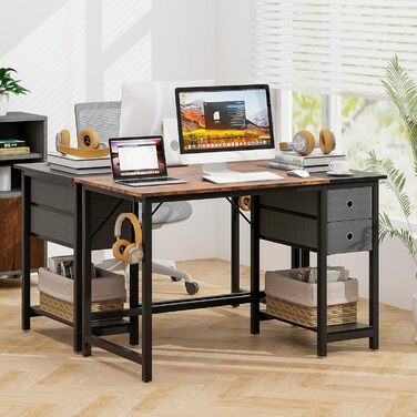 Письмовий стіл COSTWAY з 2 висувними ящиками, довгий комп'ютерний стіл з гачком для навушників і відділенням для зберігання, офісний стіл, великий стіл для ПК, робочий стіл для офісу, дому (120 см)