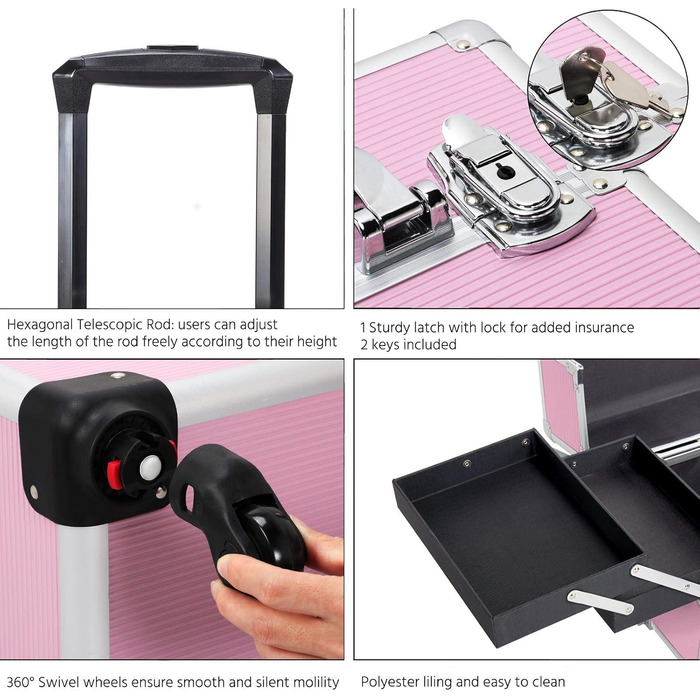 Косметичка Yaheetech 4 в 1: великий органайзер для косметики, ювелірних виробів та інструментів перукаря (рожевий)