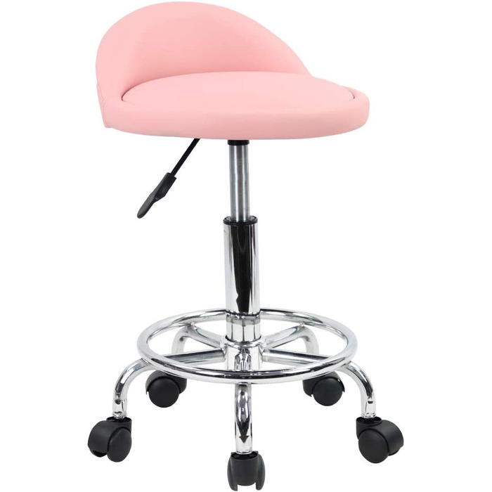 Офісний стілець на колесах KKTON, поворотний стілець, регульований по висоті, поворотний стілець з низькою спинкою і підставкою для ніг, виготовлений зі штучної шкіри (рожевий)