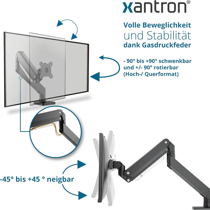 Кріплення для монітора Xantron PRO-GS100 - регульоване, для моніторів 17-35 дюймів, VESA 75x75/100x100, з Quick Release, для будь-якого столу