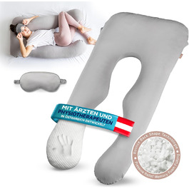 Подушка для сну на боці Mimi Kalu® Original з Memory Foam, 130 x 70 см, платиново-сіра | Подушка для вагітних, подушка для годування, м'яка подушка | З чохлом з 100% Soft-Cotton та маскою для сну