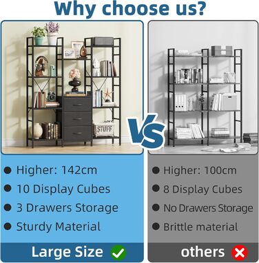 Стильна полиця-стеллаж з 4 висувними ящиками з тканини, 142 см, чорний колір. Ідеально для вітальні, офісу, кухні, балкону. Книжкова полиця, стелаж-куб, полиця для зберігання.