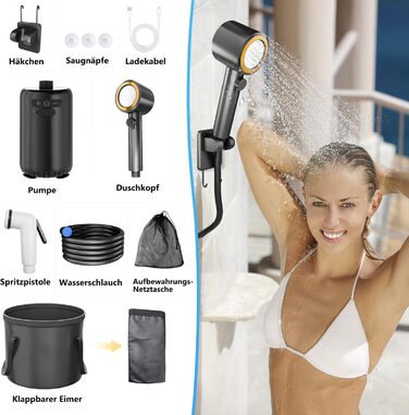 Портативна душова кабіна для кемпінгу з акумулятором 8000mAh, насосом та відром, комплект для відпочинку на природі, туризму, миття авто та тварин
