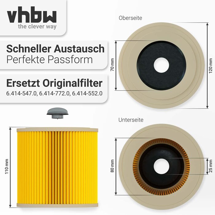 Фільтр vhbw з 3 картриджами сумісний з Krcher WD 1, WD 3200, WD 3300 M, wd 3500 P заміна для 6.414-552.0. (2-кратний запасний Комплект фільтра)