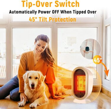 Електричний обігрівач Feebee: енергозберігаючий, тихий, 800/1200W, портативний, з контролем температури та захистом від перегріву та перекидання. Підходить для спальні, дому, офісу. (Білий/Бежевий)