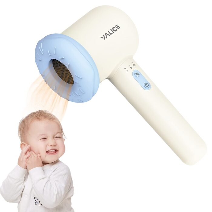 Бездротовий фен для немовлят, міні-фен для малюків, акумуляторний дитячий фен для ніжної шкіри з 3 швидкостями, підходить для дітей 0-3 років (Зелений) Bär Grün (Donut, Blue)