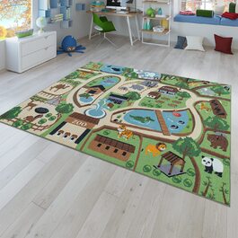 Килимок для дитячої кімнати зі зображенням зоопарка з тигром, ведмедем, Різнокольоровий, Розмір 80x150 см (діаметр 160 см круглий)