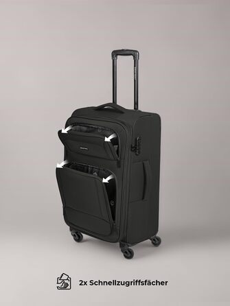 Набір валізак Smartbox 3-в-1 для жінок та чоловіків | Легкі та міцні валізи-ролики, якісний softcase, 4 колеса та кодовий замок | Розширювані валізи (Edition 04) (Чорний, валіза M (67 см) з можливістю розширення)
