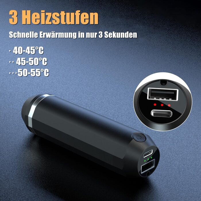 Електричний грілка для рук 10000mAh з Power Bank, багаторазовий, 3 режими нагріву, для активного відпочинку - чорний