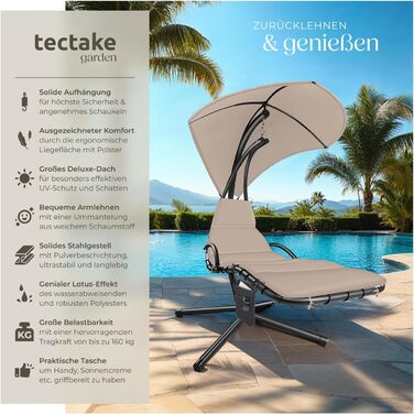 Тектейк® гамак з каркасом, гамак-шезлонг, гойдалка з сонцезахистом, гамак-крісло, гамак з сумкою, м'яка подушка з підголівником для саду, тераси та балкону - (Бежевий)