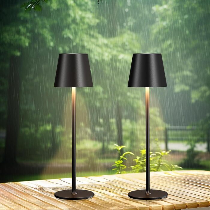 LED-лампа настільна акумуляторна бездротова, 2 шт. з регулюванням яскравості та 3 колірними температурами, сенсорне керування, зарядка USB-C, для дому, відпочинку та кемпінгу (чорний)