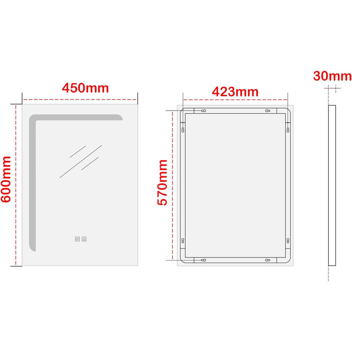 Дзеркало для ванної кімнати pro.tec LED Chambave з підсвічуванням, 3 кольори світла, вертикальне, з лупою та годинником (60 x 80 см, срібний)