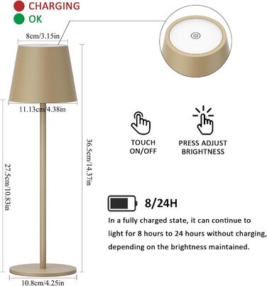 LED настільна лампа K-Bright 2 шт. з регулюванням яскравості, акумуляторна, бездротова, 3000K/4000K/6000K, USB-C, IP54, хакі, 2 шт.