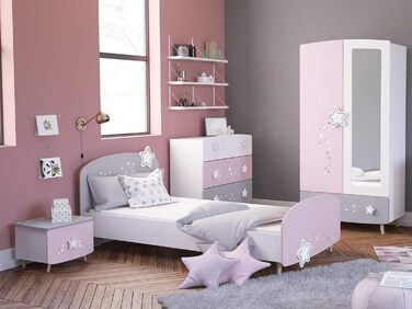 Дитяча кімната Möbelando Prinzessin 4 в 1: шафа з дзеркалом, 2 дверцята, 1 ящик, 2 штанги, масивні ніжки, 89x185x50 см, рожево-біло-сірий колір