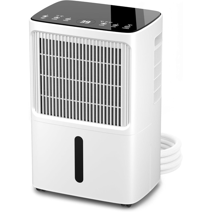 Електричний осушувач повітря з LED-дисплеєм, таймером та захистом для дітей | Осушує 16 літрів вологи на добу | Для приміщень до 70 м² | Енергоефективний осушувач з датчиком вологості | Білий
