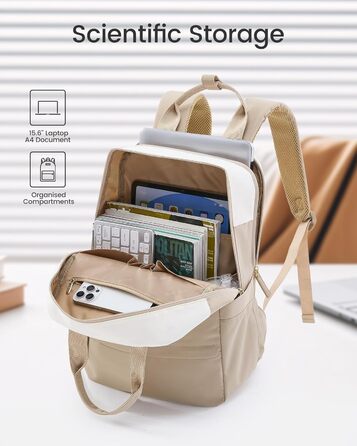 Сумка-рюкзак LOVEVOOK для жінок, 15.6 дюймів, для ноутбука, шкільний, підлітковий, елегантний, для подорожей, для дівчаток, водонепроникний, для роботи, для навчання, універсальний, бежевий, хакі