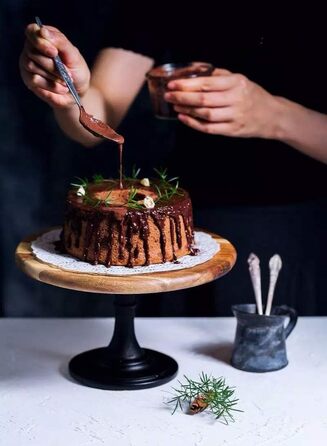 Підставка для торта Nuptio Rustikaler: дерев'яна, чорна, діаметром 25 см, для весілля, дня народження, дитячого свята