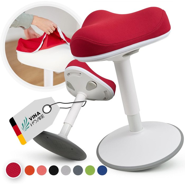 Офісний стілець SH-01 Zip з знімним чохлом | Ергономічний стілець-пуф | Сертифікований IGR | Для роботи та відпочинку | З ефектом гойдання | Регулювання висоти 58-83 см (ZIP, Червоний)