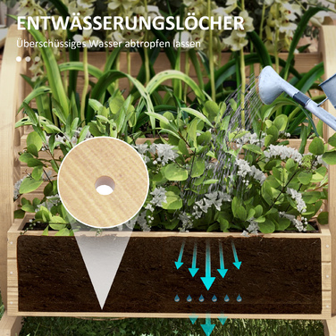 Високе грядка, 3 яруси, декор у вигляді колеса воза, натуральне дерево, 62 x 61 x 57 см