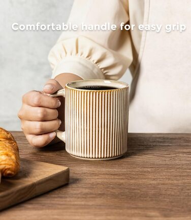 Набір посуду GBhome з каменю, 12 предметів, для 4 осіб, ручна робота, з реактивною глазур'ю, безпечний для мікрохвильової печі та посудомийної машини (Cappuccino, 6 чашок)