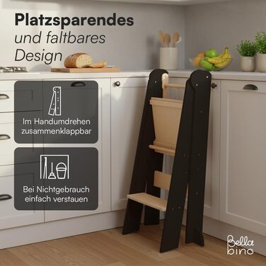 Bellabino Tay - навчальний столик-лесенка для дітей від 1 року. Регульована висота, складаний, білий, дерев'яний (бірка), безпечний, з захистом від перекидання. Montessori