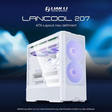 Lian Li LANCOOL 207 Білий ігровий корпус для ПК ATX, Midi Tower з RGB-підсвічуванням, підтримка відеокарт до 375 мм, радіатор до 360 мм, сталева конструкція, загартоване скло