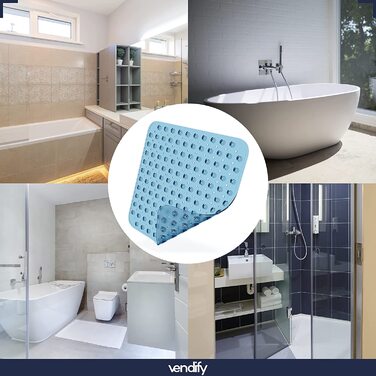 Vendify Преміум килимок для душу 53x53 см, протиковзкий, квадратний, для душової кабіни та ванни, BPA Free, з 152 присосками, стійкий до цвілі, машинне прання, прозорий синій