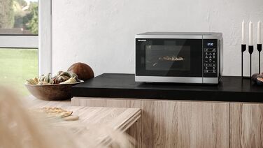 Мікрохвильова піч SHARP YC-MS252AE-S, 900 Вт, 11 режимів, розморожування, срібляста, 47,2x28x34,5 см