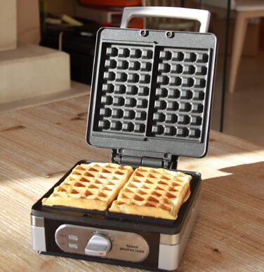 Електрична вафельниця LITTLE BALANCE 8816 Power Waffeln 1600 Вт, антипригарне покриття без PFAS, для товстих та хрустких вафель, чорна (28.5 x 21 x 14.5 см)