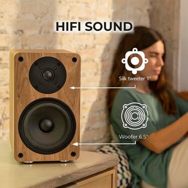 VULKKANO A5 ARC Поличкові колонки Bluetooth 5.0 з HDMI ARC, оптичним входом, RCA, USB, вихід для сабвуфера, коричневі