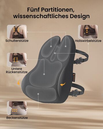 Підпорка для спини ProtoArc з Memory Foam: ергономічна подушка для офісного крісла, авто та робочого столу. Підтримка попереку, дихаюча тканина, регульовані ремені (сірий)