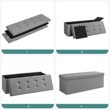 Складаний пуф SONGMICS з відсіком для зберігання, 110×38×38 см, до 300 кг, для вітальні, спальні, коридору, сірий