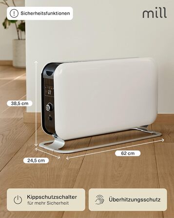 Електричний конвекторний обігрівач Mill 2200W для приміщень 26-30 м² з таймером, білий