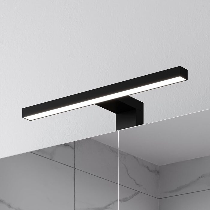 Дзеркальна шафа для ванної Planetmöbel Merkur 60 см з LED підсвіткою, матово-чорна, навісна, біло-сіра