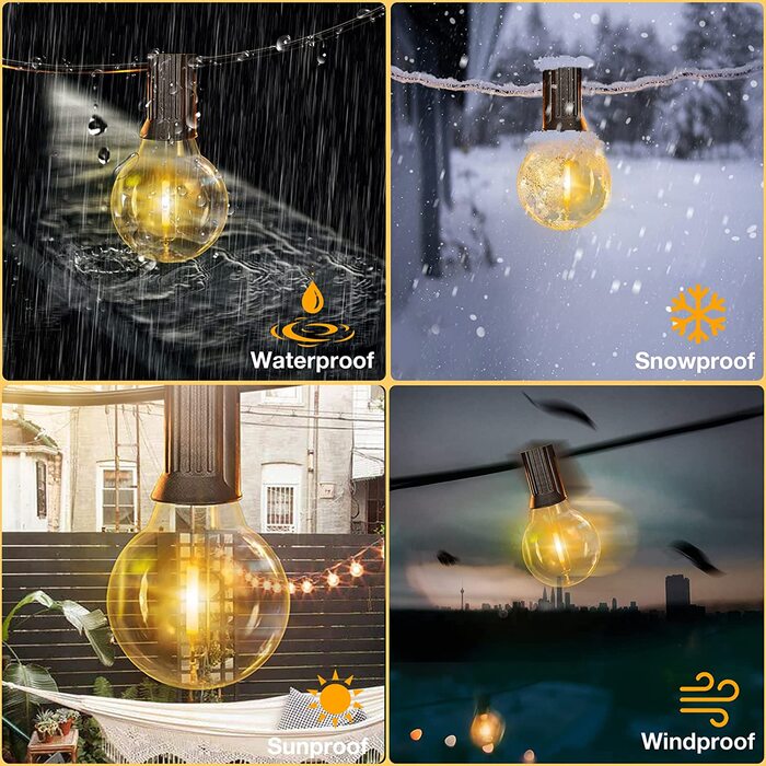 Світлодіодна гірлянда GPATIO 45 м для вулиці, 77 теплих ламп G40, IP45, водонепроникна, пластикова, для саду, тераси, весіль, вечірок