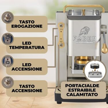 Кавомашина Faber Deluxe 3.0 для ESE 44мм, нержавіюча сталь, 1л, з електроклапаном та регульованим пресом