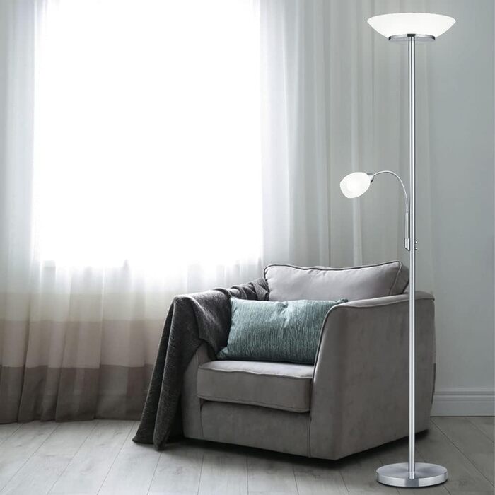 Торшер Reality Leuchten Gerry R40063107, матовий нікель, біле скло, без ламп, 2xE27 і 1xE14