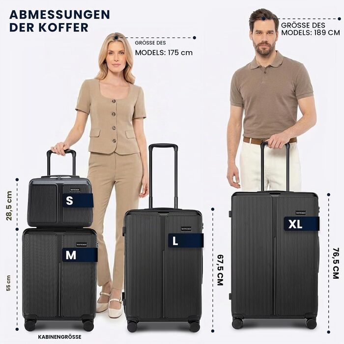 Валіза велика Wittchen Stripes Line XL (76.5x50x29 см) чорна, пластикова валіза-тролей на 4 колесах, 96 л, з кодовим замком та телескопічною ручкою