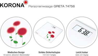 Цифрові ваги для зважування людей Korona Greta 74756, електронні, скляні, з малюнком, компактні, білі