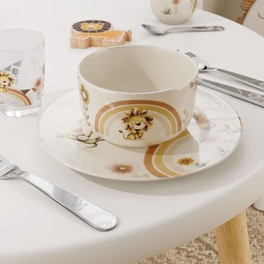 Дитячий посудовий набір Villeroy & Boch Boho Kids 'Roar like a lion' (7 предметів), з нержавіючою сталею, зорієнтований на дітей, з мотивом лева та мавпи, преміум-посуд, безпечний для миття в посудомийній машині та мікрохвильовій печі