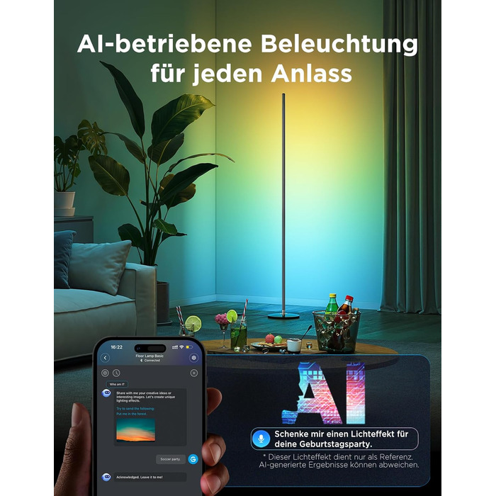 Govee RGBIC LED Торшер WiFi, Димування, Alexa/Matter, 16 млн кольорів, 85 режимів, Музичний режим, DIY, Чорний