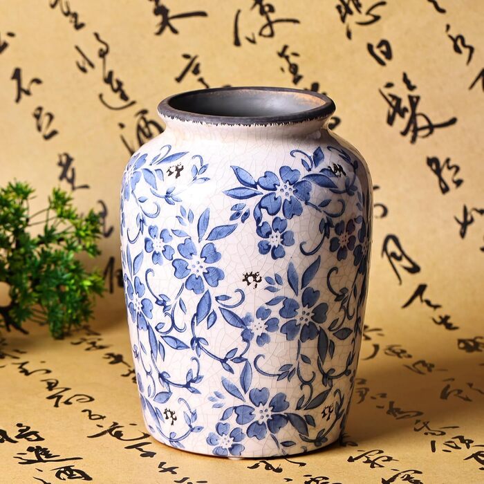 Ваза керамічна Blau-Weiße Chinoiserie, розписна, вінтажна для декору вітальні, їдальні та полиці – декор в стилі прованс