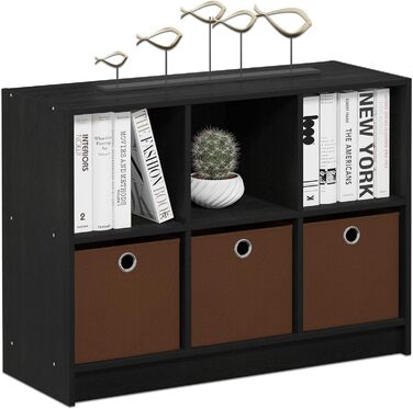 Книжкова шафа Furinno Basic на 6 полиць з 3 ящиками, дерево, колір американо/середньо-коричневий, 30×80×60 см