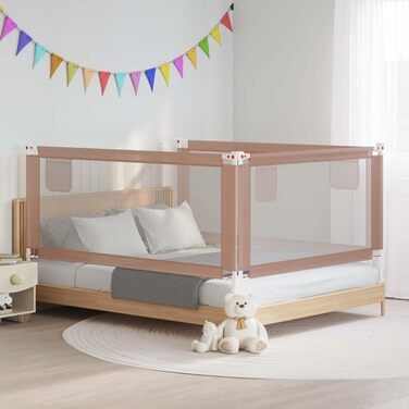 Бортик для ліжка дитячого vidaXL 200x25 см, бежевий (Taupe), захист від випадання, тканинний
