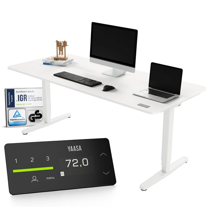 Ергономічний електричний стіл Yaasa Desk Pro 180x80 см білий - регульована висота, стільниця мультиплекс, вантажопідйомність 120 кг