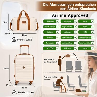 Набір валіз Travelhouse Bari Premium (6 предметів): легкі пластикові ранці ABS з TSA-замком, 4 валізи, дорожня сумка та косметичка, колір кремовий/білий